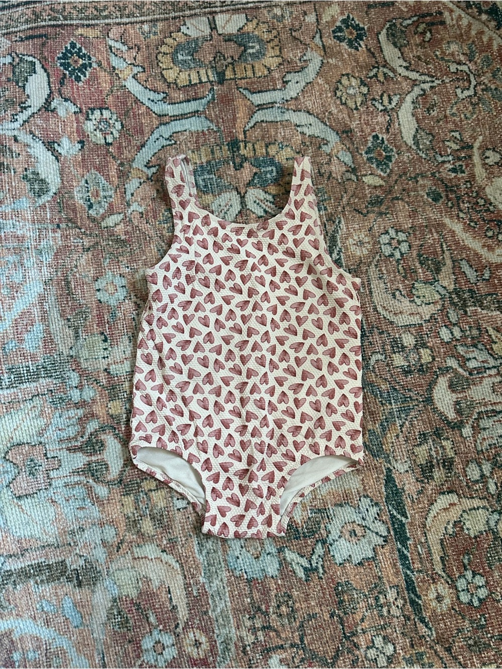 H&M Cream One-Piece Swimsuit with Pink Heart Print